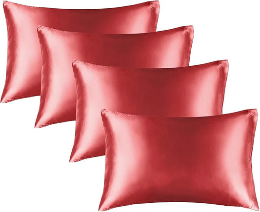 BEDELITE Satin Pillowcase for Hair and Skin, Super Soft Similar to Silk Pillow Cases 4 Pack with Envelope Closure, Cooling Pillowcases for Women Men (20"x26" Standard Size, Baked Apple) - Bloomnest