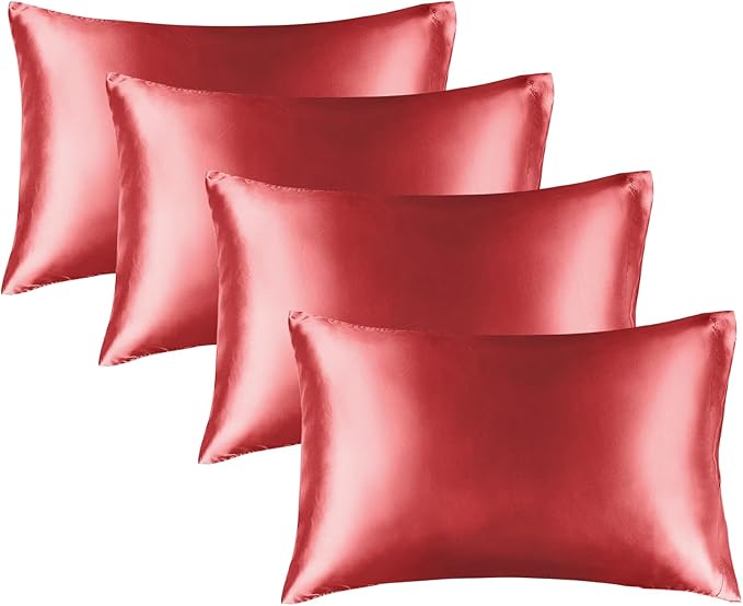 BEDELITE Satin Pillowcase for Hair and Skin, Super Soft Similar to Silk Pillow Cases 4 Pack with Envelope Closure, Cooling Pillowcases for Women Men (20"x30" Queen Size, Baked Apple) - Bloomnest