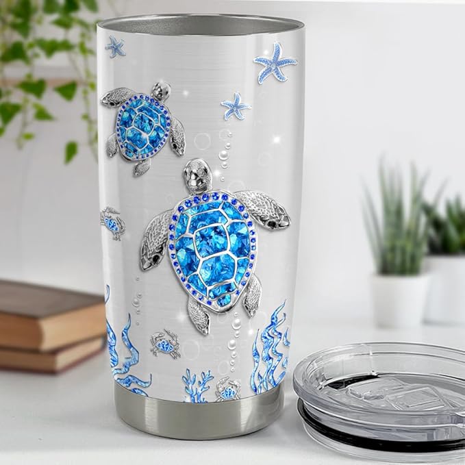 SANDJEST Turtles Gifts for Women Girls Sea Turtle Tumbler 20oz Jewelry Drawings Stainless Steel Insulated Tumblers Coffee Travel Mug Cup Gift for Birthday Christmas - Bloomnest