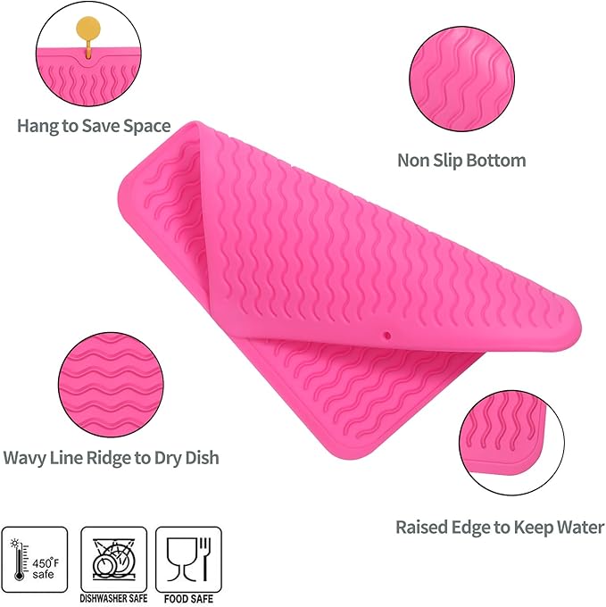 Silicone Dish Drying Mat for Multiple Usage,Easy clean,Eco-friendly,Heat-resistant Silicone Mat for Kitchen Counter or Sink,Refrigerator or Drawer liner Rose M 12 inches x 12 inches - Bloomnest