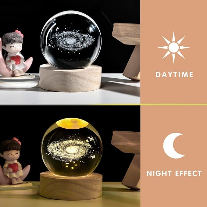 3D Galaxy Crystal Ball with LED Stand, 60mm Glass Sphere Decorative Balls, Milky Way Space Globe Lamp Night Light Gifts for Women Kids - Bloomnest