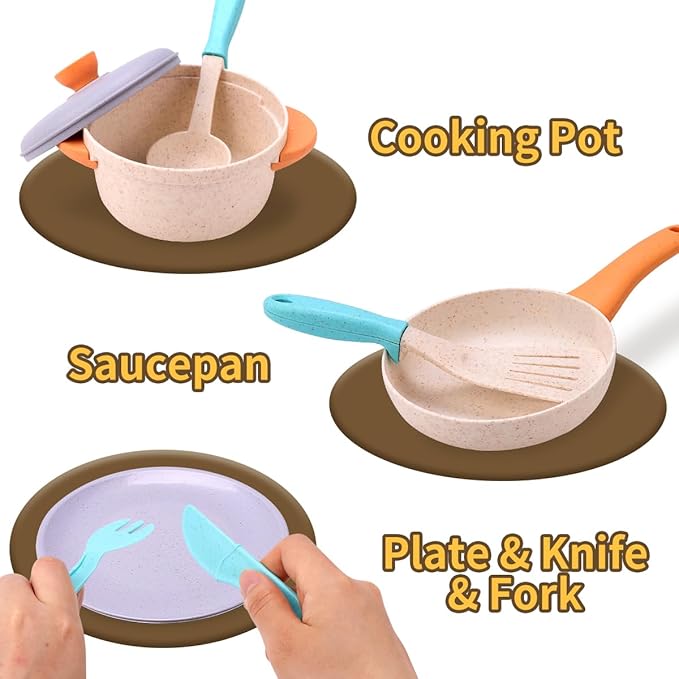 Qizebaby Play Kitchen Accessories, Pretend Play Kids Kitchen Playset Toys with Cookware Pots and Pans, Cooking Utensils, Afternoon Tea Toy Play Sets, Toys Gift for 3 4 5 Years Old Toddlers Girls Boys