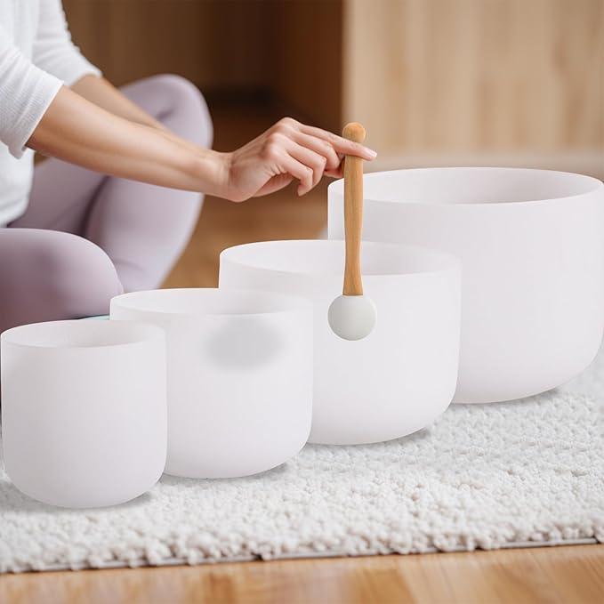 Singing Bowls 432hz B Note 8-Inch Crystal Singing Bowl With A Free Mallet And O-Ring For Sound Healing, Meditation, Yoga, and Sound Baths - Bloomnest