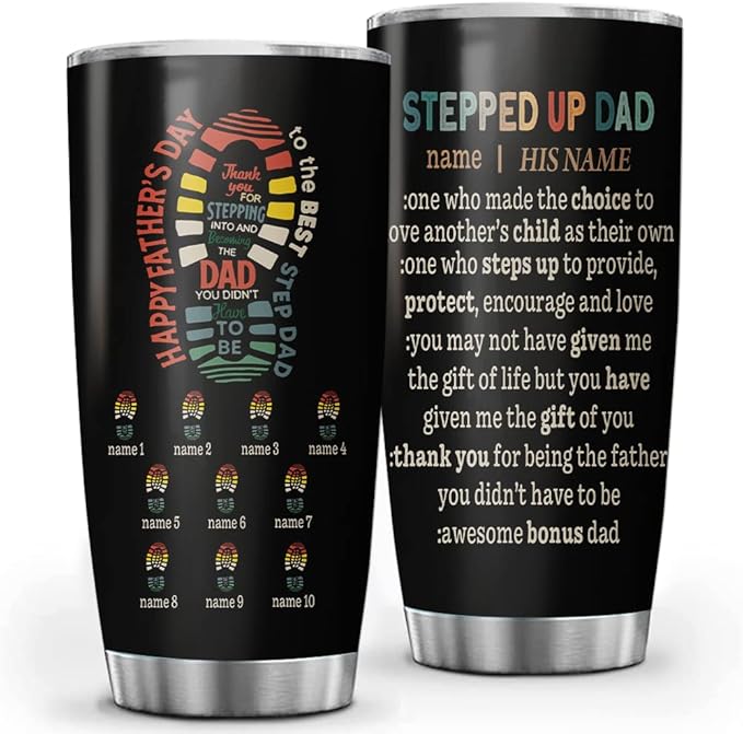 Custom The Best Step Dad Thanks For Stepping In Bonus Dad Personalized Tumbler Cup Father's Day Gift, Gift For Step Dad, Dad, Father, Papa 20oz Insulated Coffee/Tea Tumbler with Lid - Bloomnest
