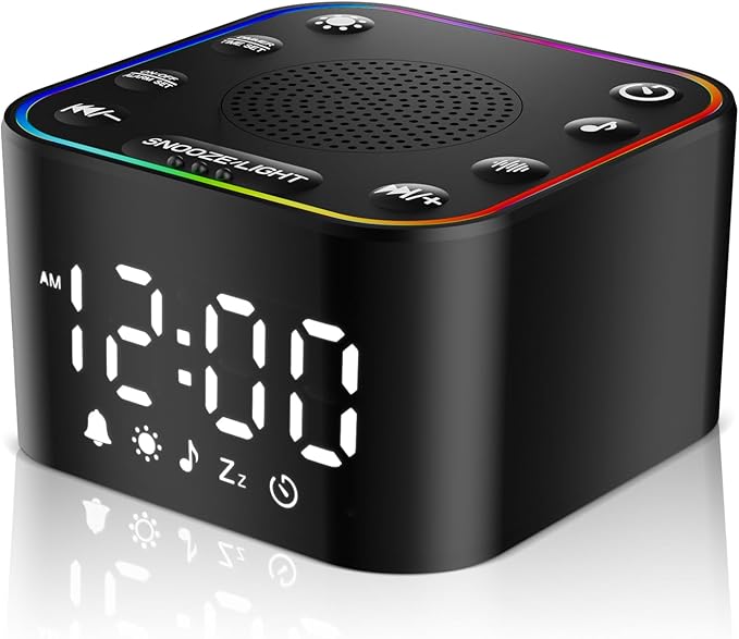 Alampan White Noise Sound Machine with Alarm Clock, 30 Soothing Sounds, Noise Machine for Sleeping, RGB Night Light, Digital Clock, Adults, for Bedside, Nightstand, Including Fan, Rain, Bird, Ocean - Bloomnest