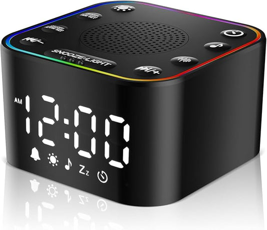 Alampan White Noise Sound Machine with Alarm Clock, 30 Soothing Sounds, Noise Machine for Sleeping, RGB Night Light, Digital Clock, Adults, for Bedside, Nightstand, Including Fan, Rain, Bird, Ocean - Bloomnest