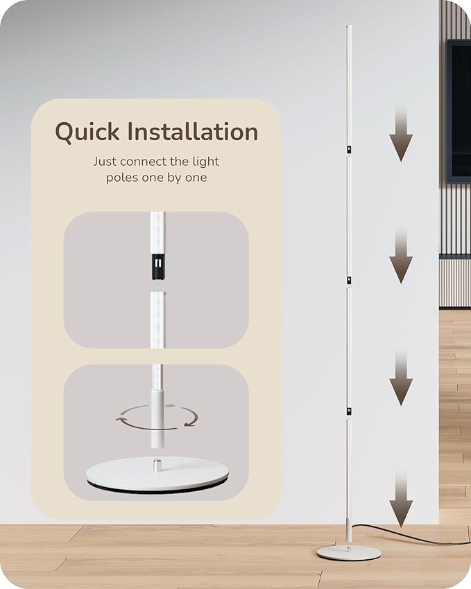 EDISHINE Corner LED Floor Lamp, 57.5" Dimmable Corner Light with Remote, 3 Color Temperature 3000K-4500K-6000K, Minimalist Floor Lamp for Bedroom, Living Room, Office, White - Bloomnest