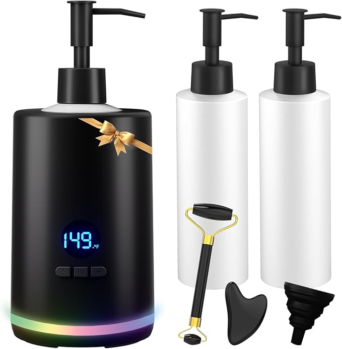 Lotion Warmer, Yofuly Portable Oil Warmer for Massage, Heated Lotion Dispenser Device with Gua Sha Roller Kit, Electric Massage Oil Digital Heater for Home and Salon Use, Black - Bloomnest