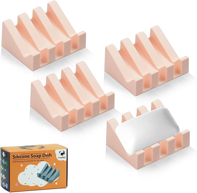 Self Draining Soap Dish Holder,Silicone Soap Dish,for Bathroom,Kitchen, Sponges，Can Extend Soap Life，Keep Soap Bars Dry and Easy Cleaning (Pink,4-Pack) - Bloomnest