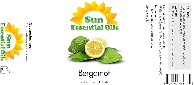 Sun Essential Oils Bergamot Essential Oil for Aromatherapy (4 Fluid Ounces) - Bloomnest