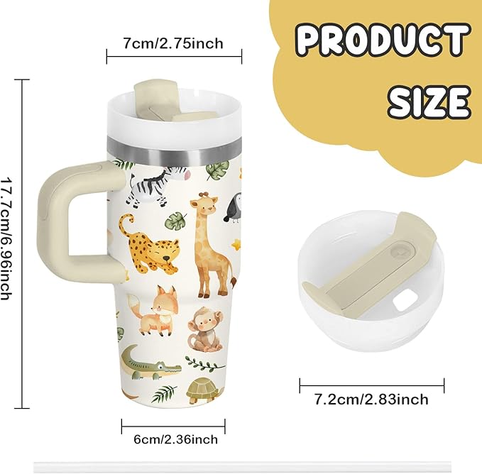 Animal Lover Gifts for Kids - 14 Oz Cute Cartoon Tumbler with Handle and Straw, Stainless Steel Insulated Tumbler, Sweatproof, for Sports, School, Travel - Boys Girls Children Birthday Gifts Cups(1pc) - Bloomnest