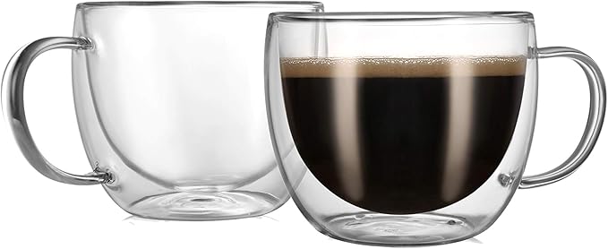 CNGLASS Double Wall Glass Cappuccino Mugs 8.1oz,Clear Insulated Glass Coffee Mug with Handle for Espresso,Latte,Tea,Set of 2 - Bloomnest