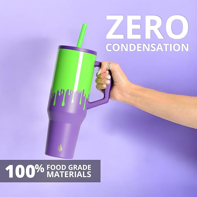 Elemental 40 oz Tumbler with Handle and Straw - Spill Proof Insulated Stainless Steel Commuter for Hot and Cold Beverages - Travel Coffee Mug with 2 Straws & Spill Proof Lid - 40oz - Poison Drip - Bloomnest