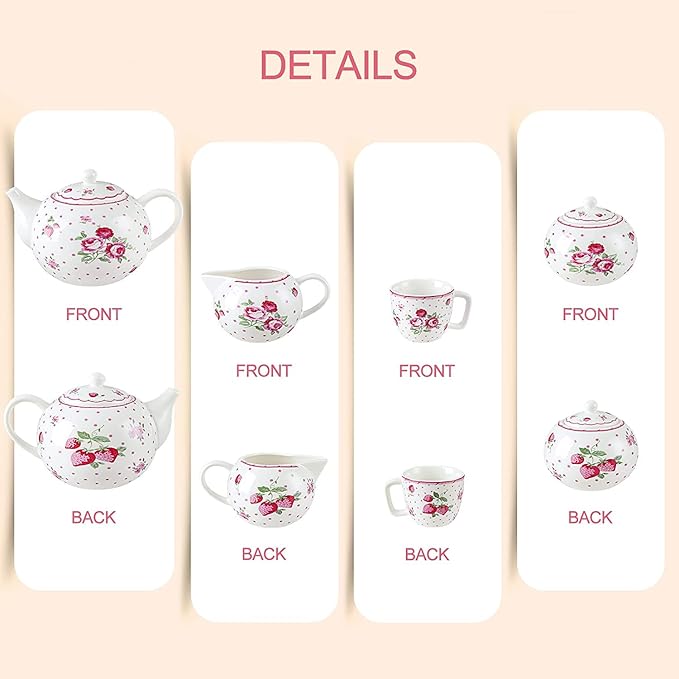 fanquare Pink Roses Porcelain Tea Set for Little Girls, Small Floral Tea Set with Box for Kids Party - Bloomnest