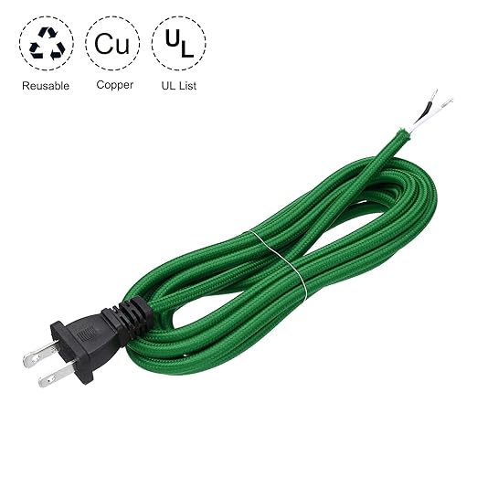 uxcell 8Ft 18/2 Cloth Covered Lamp Cord with Plug, Vintage Electrical Lamp Cord with Stripped Ends for Extension Wiring DIY Repairing, Green