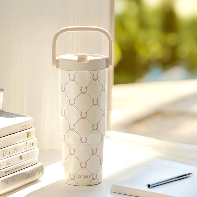SANDJEST Horse Stainless Steel Straw Lid Tumbler 30oz with Carry Handle for Women Girls Horse Lovers, Insulated Travel Coffee Cup, Gift for Sports Outdoor Workout Christmas Birthday - Bloomnest