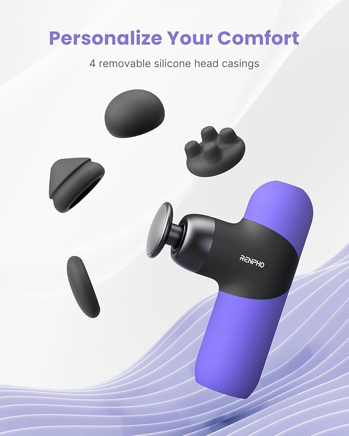 RENPHO Mini Thermal Massage Gun with Heat, Christmas Birthday Gifts for Women Men, Portable Deep Tissue Percussion Massager, Color Silicone Sleeves Travel Size with Carry Case, Purple - Bloomnest