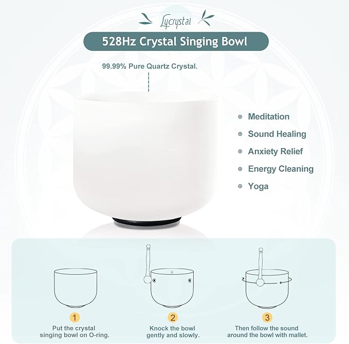 Singing Bowl 528 Hz 8 Inch C note Sound Bowls for Healing,Crystal Singing Bowls Meditation Sound, Root Chakra With O-Ring And Rubber Mallet. - Bloomnest