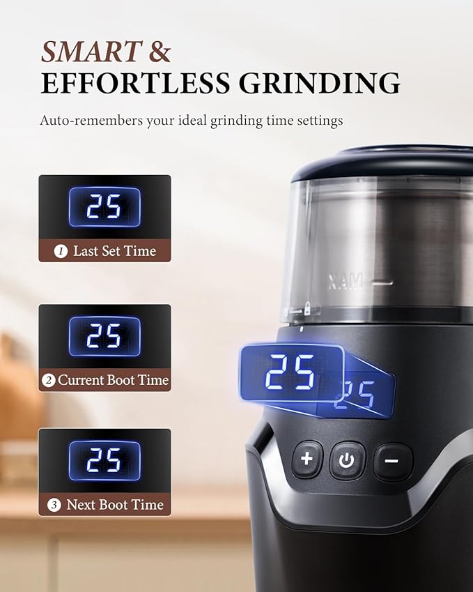 SHARDOR Adjustable Coffee Grinder Electric, Super Silent Electric Coffee Bean Grinder with Time-Memory Adjustment and Multi-Functional Stainless Steel Cup for Spices, Herbs, and Nuts Grinding, Gray - Bloomnest