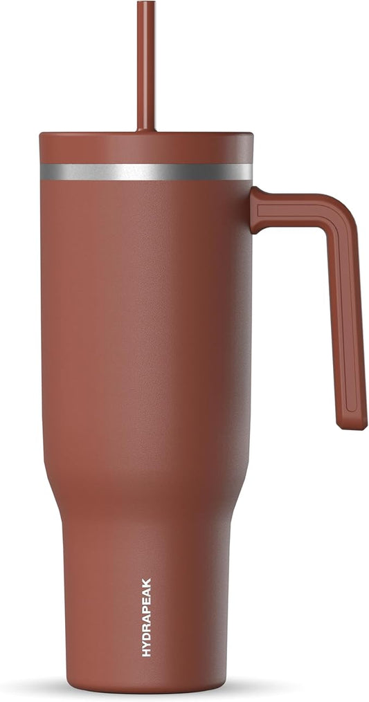 Hydrapeak Voyager 40 Oz Stainless Steel Tumbler with Handle, Insulated Water Bottle With Straw & Lid, Cupholder Friendly Reusable Travel Mug (Gingerbread) - Bloomnest