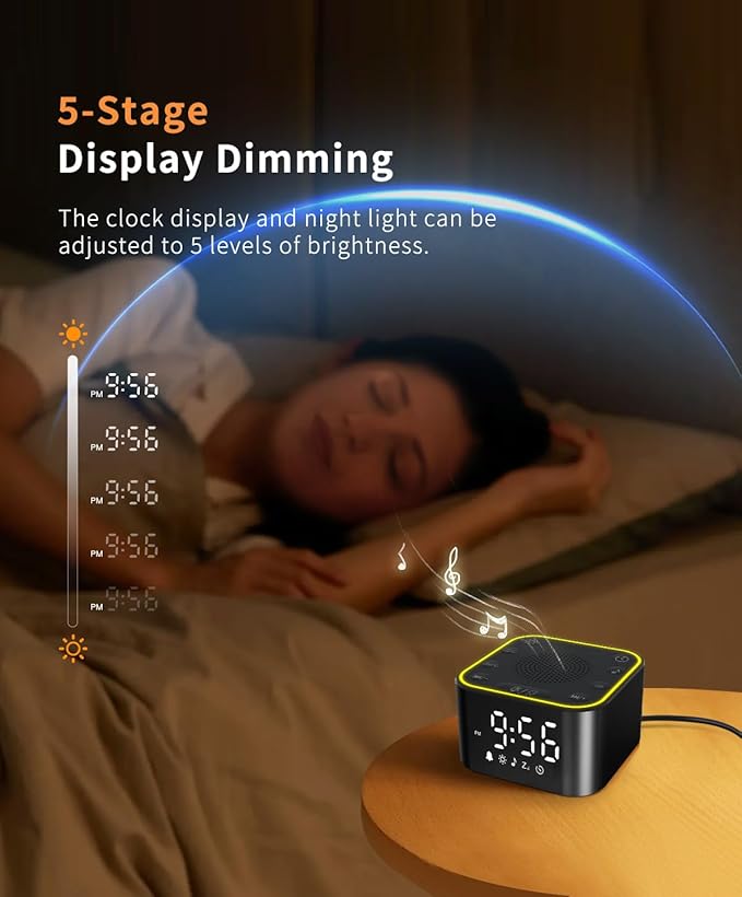 White Noise Sound Machine, Alarm Clock with Sound Machine for Sleeping, White Noise Machine with Digital Clock for Bedrooms, RGB Night Light, 30 Soothing Sounds for Baby Kids Adults - Bloomnest