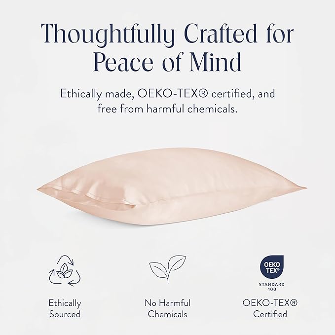Brooklinen Mulberry Silk Pillowcase – 100% Pure Silk Pillow Case, Soft & Durable, Anti-Friction Comfort, Hight Quality Smooth Texture – Machine Washable & Breathable – Standard Size (Blush) - Bloomnest