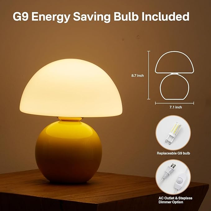 Mushroom Lamp Desk Lamp for Bedroom,Table Bedside Small Lamps for Living Room,Mushroom Decor Cute Mini Modern Mid Century Lamps for Night Stands,Aesthetic Home Living Room Decor(Yellow) - Bloomnest
