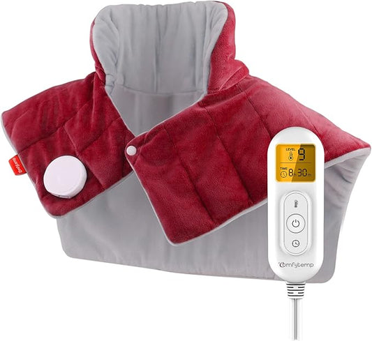 Heating Pad for Neck and Shoulders and Back, Comfytemp Weighted Electric Heat Pad for Warmth, 2.6lb Large Heated Wrap, 9 Heat Settings, 11 Auto-Off, Women Men Birthday Gifts Red - Bloomnest