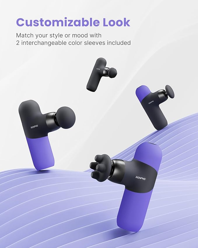 RENPHO Mini Thermal Massage Gun with Heat, Christmas Birthday Gifts for Women Men, Portable Deep Tissue Percussion Massager, Color Silicone Sleeves Travel Size with Carry Case, Purple - Bloomnest