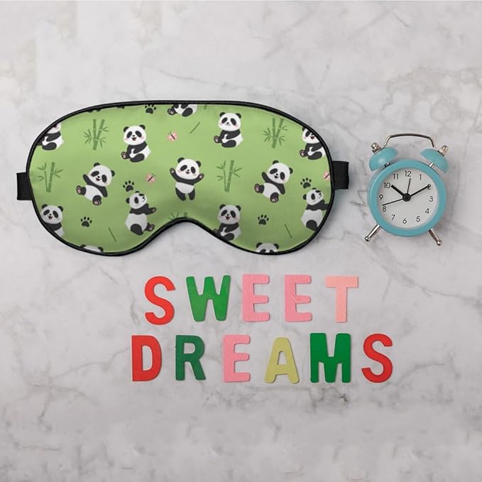 Funny Panda Silk Eye Mask Sleep Mask Cute Pandas Pandas Bamboo Butterfly Cartoon Green Eye Mask with Adjustable Strap Lightweight for Women Work Travel Night Sleep - Bloomnest