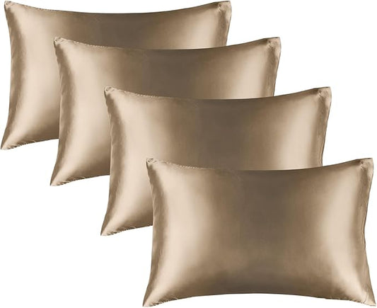 BEDELITE Satin Pillowcase for Hair and Skin, Super Soft Similar to Silk Pillow Cases 4 Pack with Envelope Closure, Cooling Pillowcases for Women Men (20"x30" Queen Size, Tawny Brown) - Bloomnest