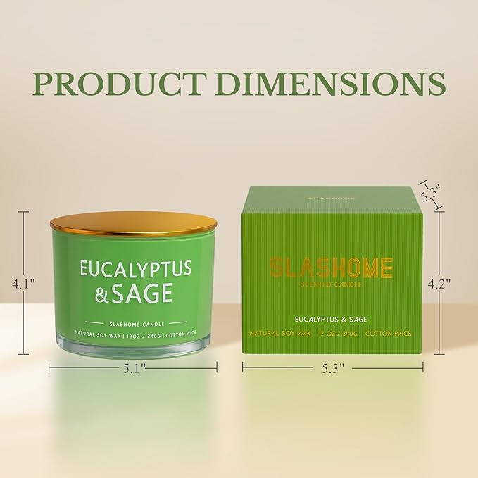 Sage & Eucalyptus Candle, Large 3 Wick 12oz Soy Candle for Home Scented, Luxury Elegant Jar Candle Gift for Women & Men, Long-Lasting Non-Toxic Burn 60+ Hours, Home Decor - Bloomnest