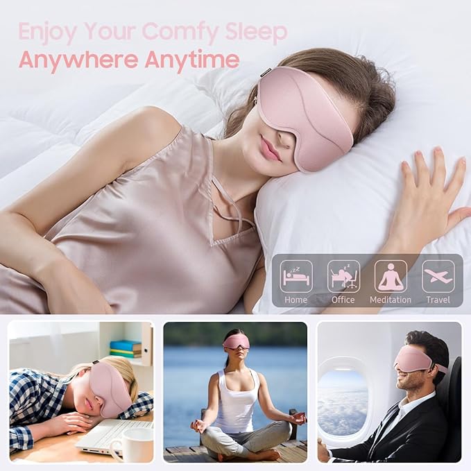 Sleep Mask, Premium Eye Mask for Sleeping, Total Blackout, Super Soft Comfort, Adjustable Fit, Upgraded 3D Ergonomic Designed Sleeping Mask for Home, Office, Travel, Meditation, Yoga, Pink - Bloomnest