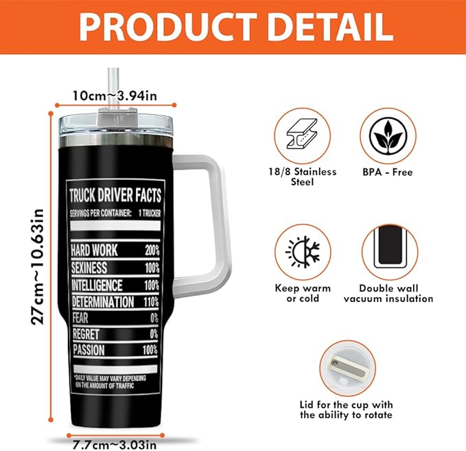 Best Truckin' Dad Ever Personalized Tumbler with Handle and Lid, Custom Truck Driver Nutrition Facts Mug, 20oz 30oz Insulated Stainless Steel Gift - Bloomnest