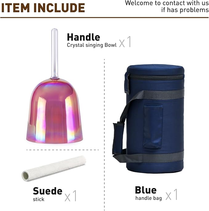CVNC 432HZ 6 Inch F Note Purple Color Quartz Handle Singing Bowl with Carry Case Bag for Sound Healing and Meditation - Bloomnest