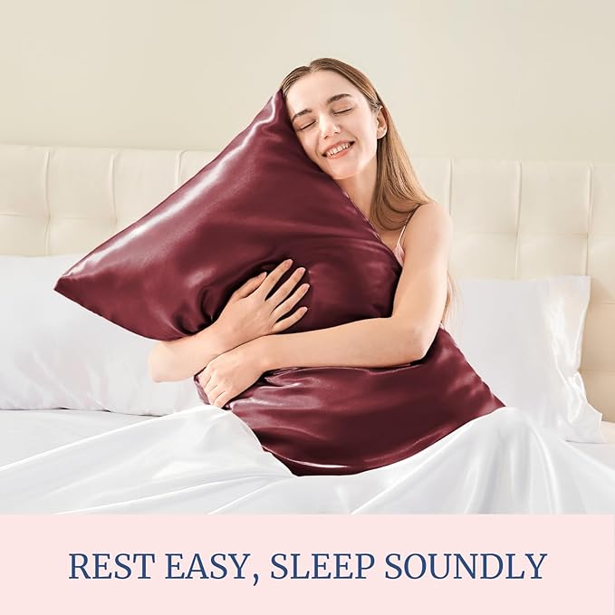 BEDELITE Satin Pillowcase for Hair and Skin, Super Soft and Cooling Similar to Silk Pillow Cases 2 Pack with Envelope Closure, Gift for Women Men(20"x26" Standard Size, Burgundy) - Bloomnest