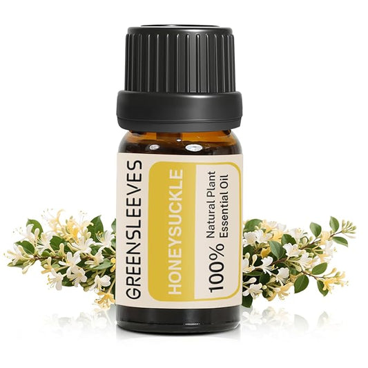 GREENSLEEVES Honeysuckle Essential Oil, 10ml Pure Plant-Based Fragrance Oil for Aromatherapy, Essential Oils for Diffuser, Air Freshener, Massage, Bath Bomb, Scented Candle Soap Making GREENSLEEVES