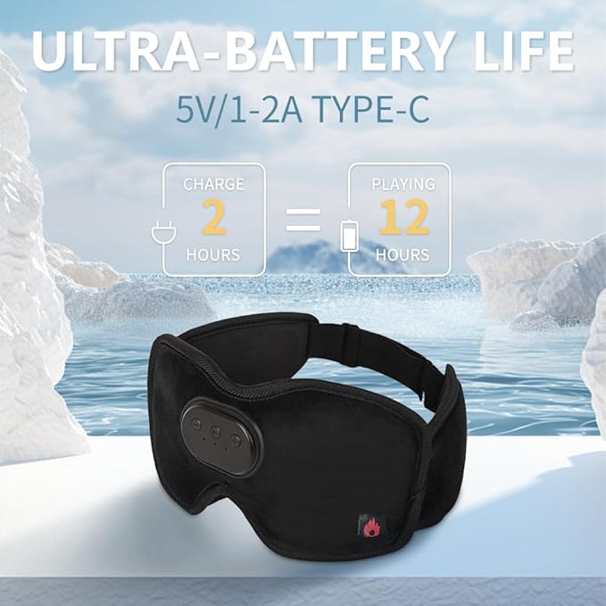 Heated Eye Mask with Bluetooth Headphones SYPVRY Wireless Sleep Eye Mask Headphones for Sleeping with Temperature & Timer Control, Warm Eye Compress USB Heated Mask for Dry Eyes Style, Black - Bloomnest