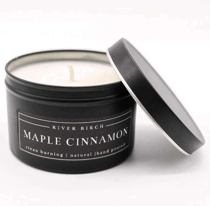 River Birch Candles Maple Cinnamon Scented Candle | Premium, All-Natural, Non-Toxic, Soy Candles | 8 oz. Black Matte Tin Travel Candle | Cozy Relaxing Gifts for Home - Bloomnest