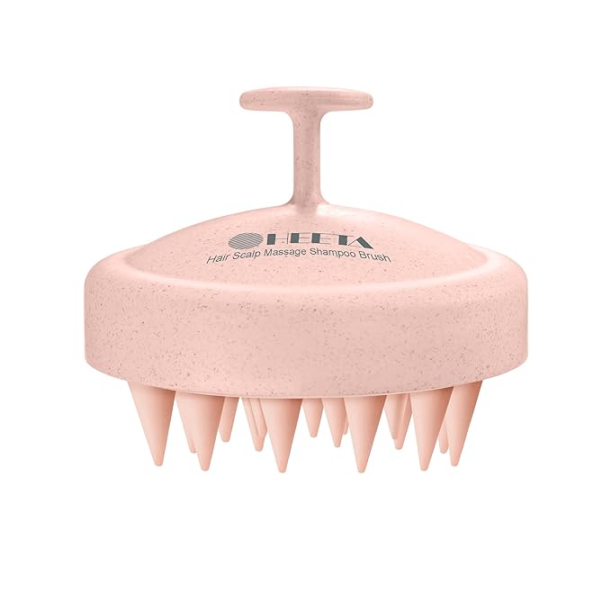 HEETA Scalp Massager Hair Growth, Silicone Scalp Scrubber Shampoo Brush for Exfoliation, Dandruff Removal & Head Massage Stress Relax, Wet & Dry Use for Thick, Thin Hair Care, Wheat Straw Light Pink HEETA