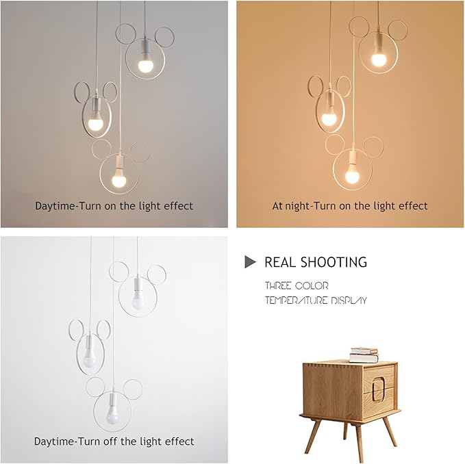 Cartoon Mouse Pendant Light Fixtures，3-Lights White Iron Chandelier Cute Fun Children's Bedroom Ceiling Lamp Shade Wrought Iron Hanging Lights for Kitchen Island Cafe Dining Room - Bloomnest