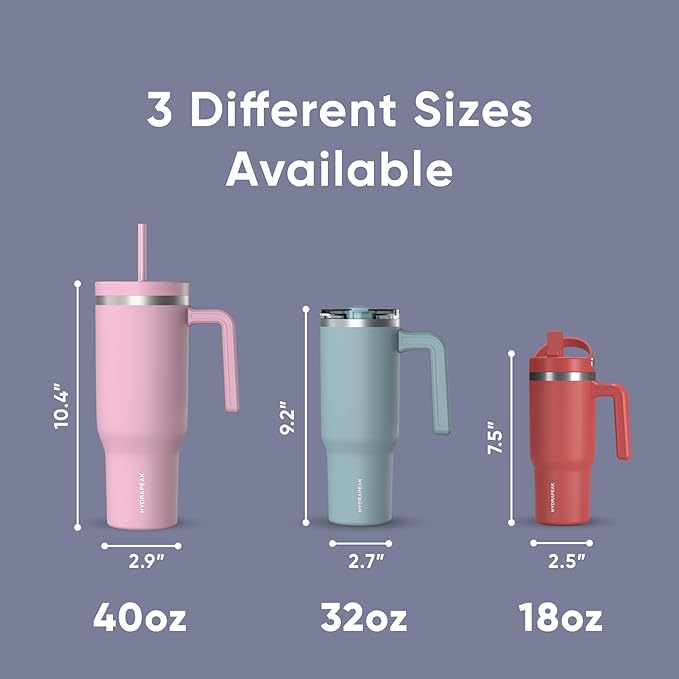 Hydrapeak Voyager 40 oz Tumbler with Handle and Straw Lid | Reusable Stainless Steel Water Bottle Travel Mug Cupholder Friendly | Insulated Cup (Iris) - Bloomnest