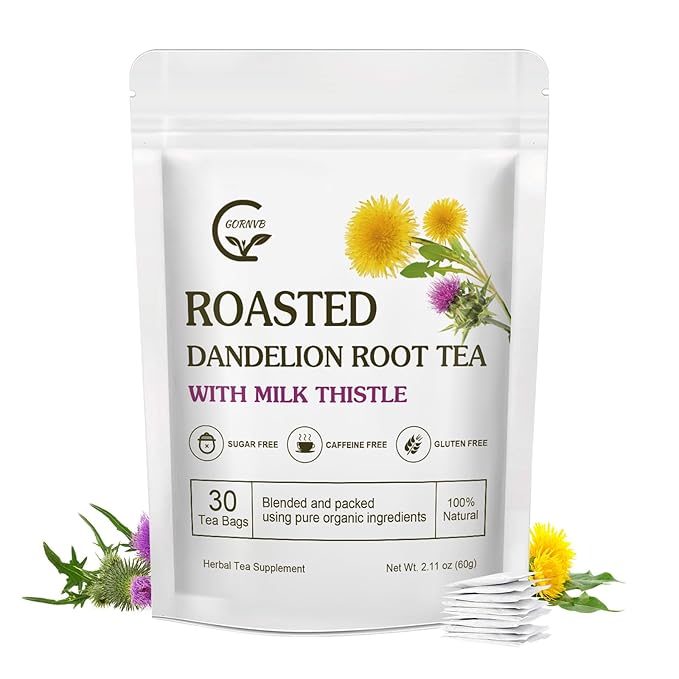 Organic Roasted Dandelion Root Tea with Milk Thistle Tea - Supports Kidney Function and Liver Function, 30 Tea Bags - Bloomnest