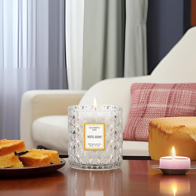 Chloefu LAN Hotel Scented Candle Natural Essential Oil, Luxury Scented Soy Jar Candle Gifts, Highly Scented, 8.1oz, Unique Blend to Promote Sleep & Relieve Stress - Bloomnest