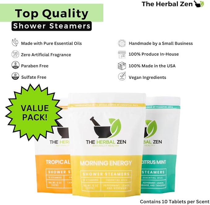 Bulk Shower Steamers with Essential Oils Combo Set by The Herbal Zen (3 Packs of 10 Tablets, Value Set), Bulk Shower Bombs, Relaxation Gift for Women and Men, Birthday Gifts, Mothers Day Gift - Bloomnest