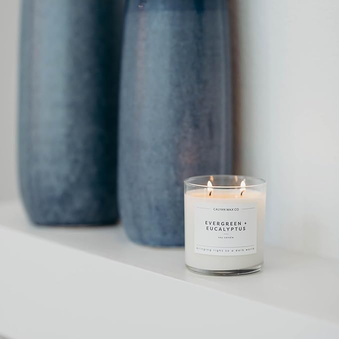 Calyan Wax Co. 2 Wick Candle, Evergreen + Eucalyptus Scented Candle, 37 Hour Burn Time, Aromatherapy Soy Candles, Non Toxic & Vegan Soy Wax, Glass Tumbler Scented Candles, 12.5oz - Bloomnest