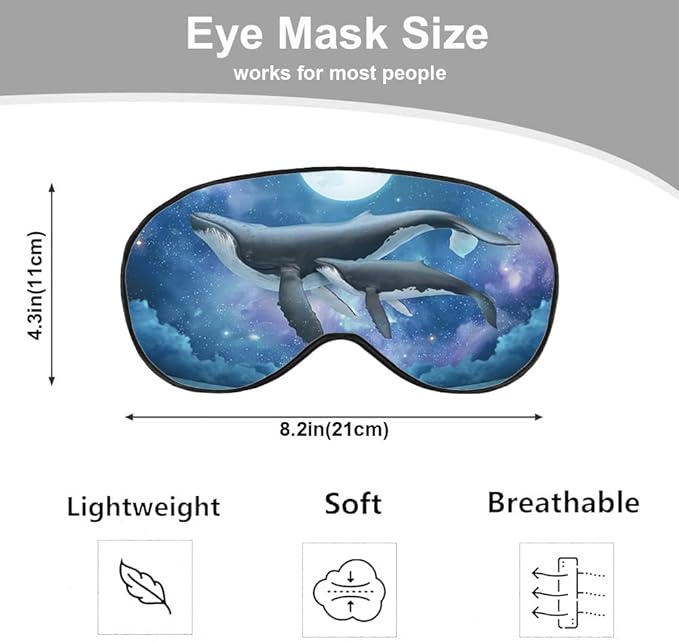 Flying Whale Sleep Eye Mask Eye Cover Fish Family Shimmering Sea Surface Starry Night Silk Eye Mask for Sleeping with Adjustable Strap for Travel Nap Shift Work Office - Bloomnest