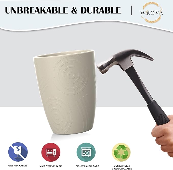 Wheat Straw Cups 8 PCS Good Alternative to Plastic Reusable Cups 12 oz Unbreakable Drinking Cup Reusable Dishwasher Safe Water Plastic Glasses (Beige) - Bloomnest
