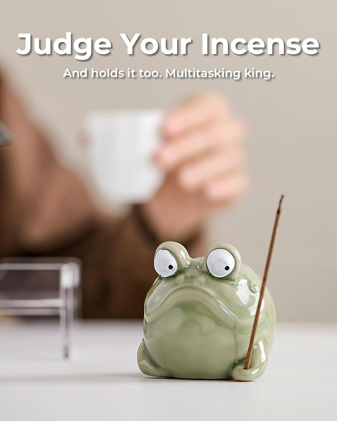 Cute Sassy Frog Incense Stick Holder - Handmade Ceramic Incense Burner with Playful Design for Home, Desk, Yoga, Meditation