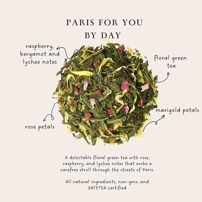 Palais des Thés - Paris For You By Day - Green Tea, Rose & Raspberry - Premium Tea Bags, Serves 20 Cups - Bloomnest